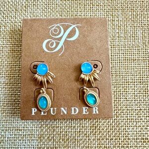 Plunder Blue Green and Gold Stud Earrings
